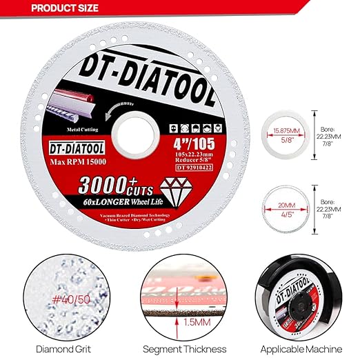 DT-DIATOOL Diamond Cut Off Wheels 4 x 7/8" for Steel Iron Rebar Metal Cutting Blades for Angle Grinder