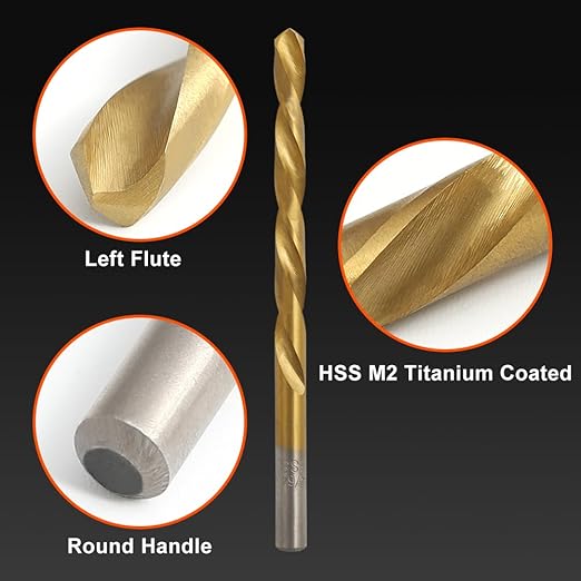 COMOWARE 13pcs Left Hand Drill Bit Set, SAE (1/16" - 1/4"), HSS M2 Drill Bit, 135째 Split Point, Titanium Nitride Coated, Reverse Drills Bits for Metal/Plastic/Wood, with Index Case