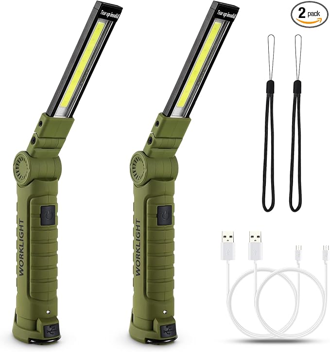 Men Tools for Christmas Birthday Gift 2 Packs LED Rechargeable Work Light Flashlights, 360째Rotate 5 Modes,Gifts for Men Him Dad Handyman for Car Repair, Grill and Outdoor