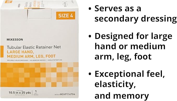 McKesson Tubular Elastic Retainer Net Dressing, Non-Sterile, Hand, Arm, Leg, Foot, Size 4, 10 1/2 in x 25 yd, 1 Count, 1 Pack