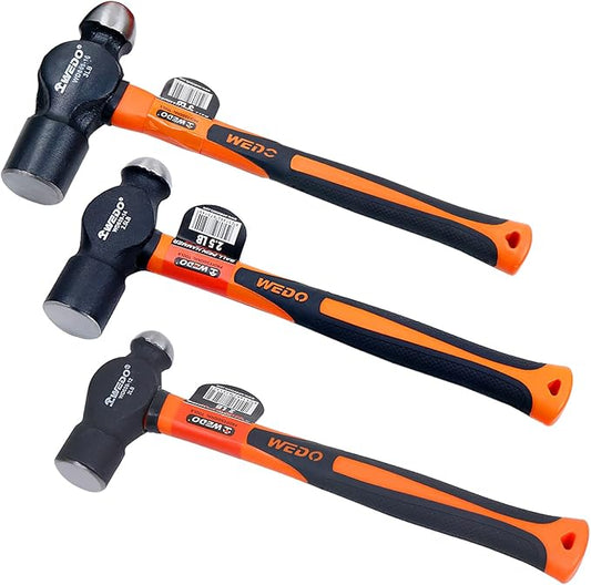 WEDO 3PCS Ball Pein Hammer Set,2lb+2.5lb+3lb,Fiberglass Handle,Ball Peen Hammer,Length 340mm,High Carbon Steel,Shock Resistant,Non-Slip Handle,Die-forged