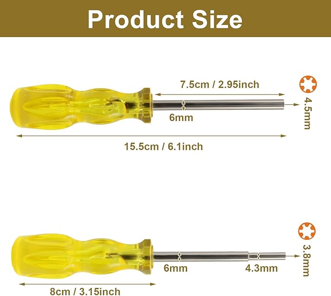 3.8mm and 4.5mm Gamebit Screwdriver Set, Security Screwdriver Bits for Opening Nintendo, Sega Consoles and Game Cartridges (Yellow)