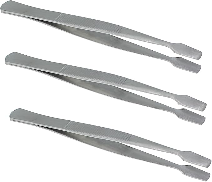 Maxmoral 3PCS 10.5cm Silver Stainless Steel Stamp Pliers Sanding Tweezer Eyebrow Clip Flat Wide Tip Precision Philatelic Tweezer for Stamp Documents Photo Processing