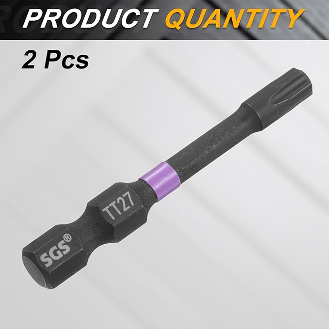 HARFINGTON 2pcs TT27 Torx Head Impact Screwdriver Bits 1/4" Hex Shank 2" (50mm) Long Magnetic Tamper Proof 6 Point Star Screw Driver Drill Bits Phosphate S2 Steel Power Tools with Hole