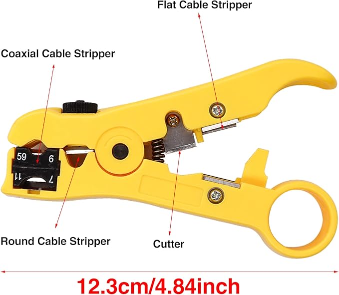 Taiss Coaxial Compression Tool Coax Cable Crimper Kit with 20 PCS F Style RG6 connectors,Adjustable RG6 RG59 RG11 75-5 75-7 Coaxial Cable Stripper,coaxial cable crimper Tool Kit