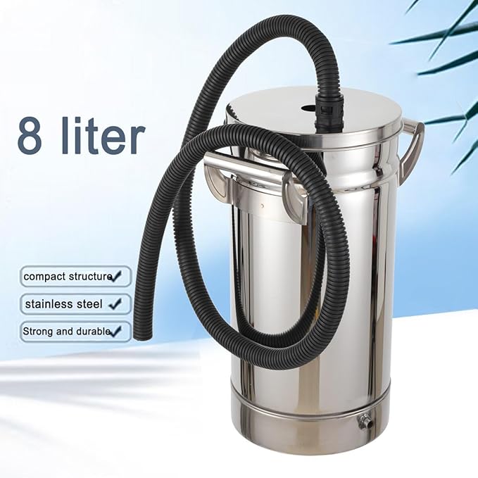 ECUTEE 8L Stainless Steel Fluidized Powder Hopper for Coating Machine 304 Fluidized Powder Bucket, Diameter 20 cm Fluidized Hopper Cup for Coating Machine