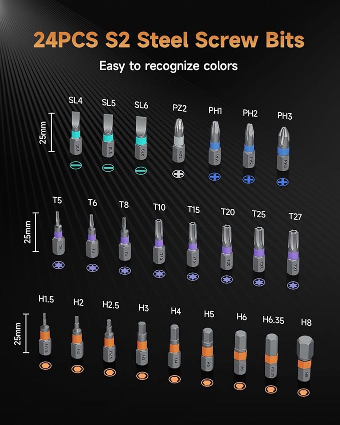 24 in 1 Magnetic Screwdriver Set, DIY ratchet screwdriver set,Multi-Bit Magnetic Ratcheting Screwdriver Set with Storage Case,Portable Compact Repair Tool Kit for Bike, Furniture,Computer,Electronic.