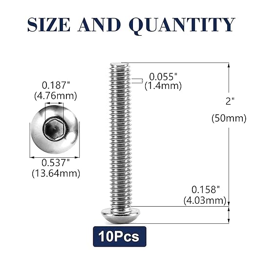 5/16-18 x 2" Button Head Socket Cap Bolts Screws, 10Pcs 304 Stainless Steel 18-8, Allen Hex Drive, Bright Finish by SG TZH(with Hex Spanner)