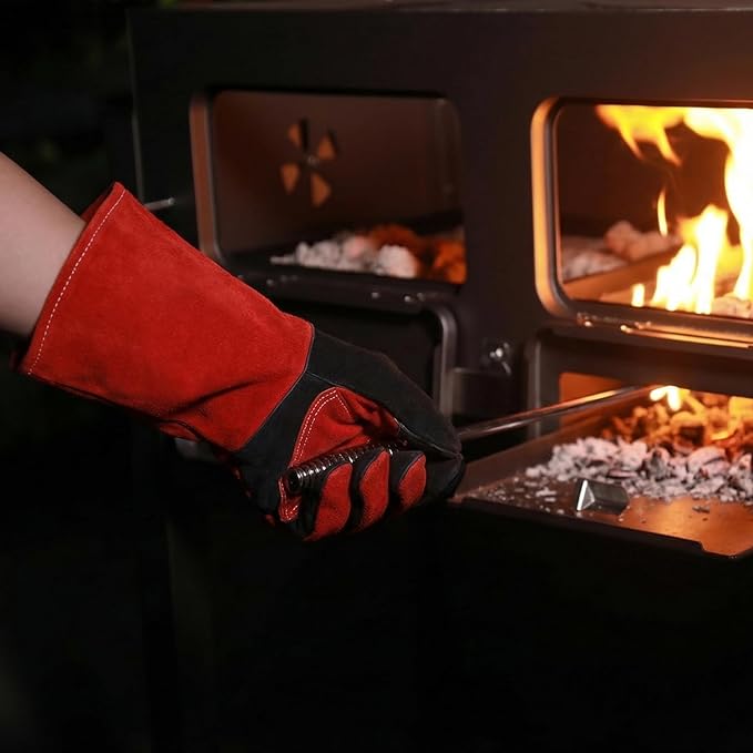 Fireplace Welding Gloves Fire Heat Resistant: 16IN 932째F Fireproof Leather for Fire Pit Wood Stove Campfire Furnace BBQ Baking,Grill Oven Stick Mig Tig Gear Gift for Man M
