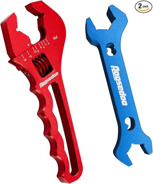 Adjustable AN Fittings Wrench AN Wrench for Hose Fitting Adapters AN Fitting Tool 3AN-16AN Lightweight Aluminum Red. With a Double Hose End Fitting Wrench 6AN Socket-AN8 B-nut Blue