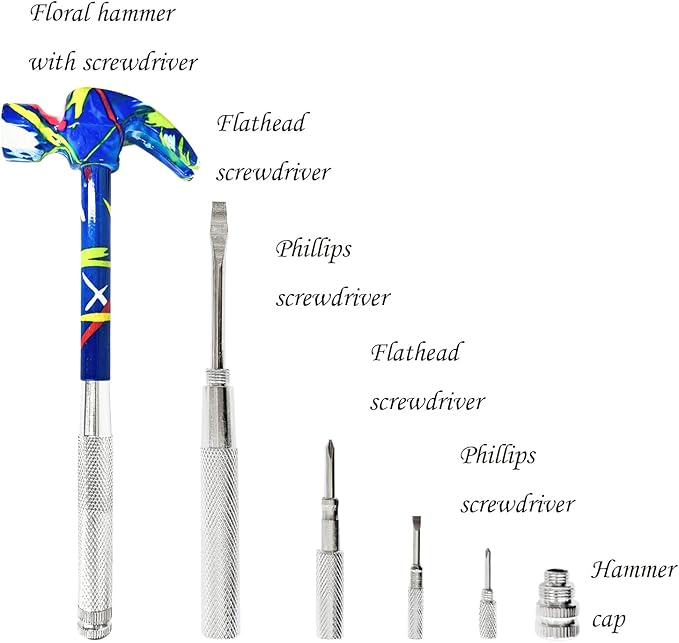 6 in 1 Flower Hammer & Screwdriver Tool, All In One Screwdriver Hammer Tools Set, Best Gift for Birthday Valentine's Mother's day Christmas Thanksgiving Halloween