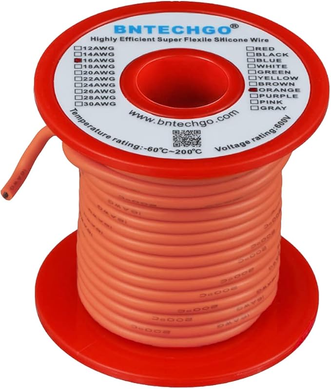 BNTECHGO 16 Gauge Silicone Wire Spool 50 ft Orange Flexible 16 AWG Stranded Tinned Copper Wire