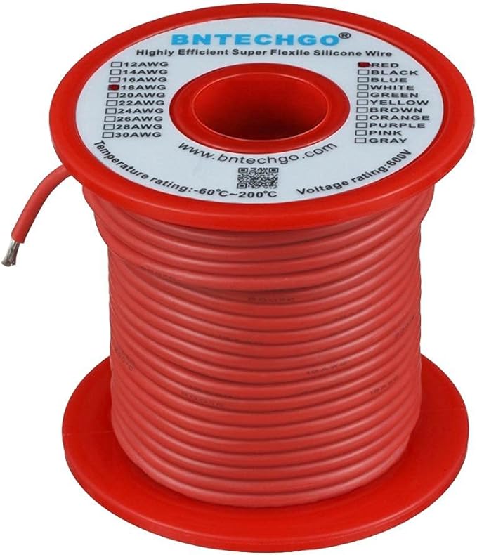 BNTECHGO 18 Gauge Silicone Wire Spool 100 ft Red Flexible 18 AWG Stranded Tinned Copper Wire