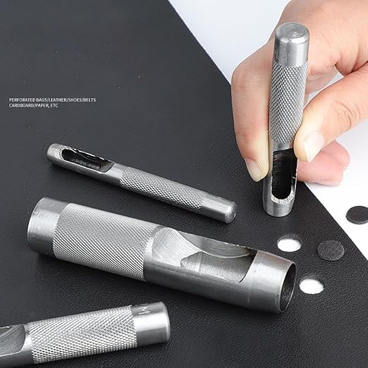 Leathe Punch Set Heavy Duty Round Hole Punch Set Leather Hole Tool,for Leather, Canvas (Silver, 9-pcs)