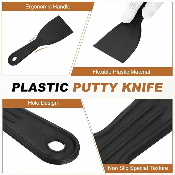 HARFINGTON 5pcs Putty Knife Scraper 3" Width Flexible Plastic Putty Knife Paint Scraper Tool for Taping Drywall Spreading Painting Wall Scratching Black