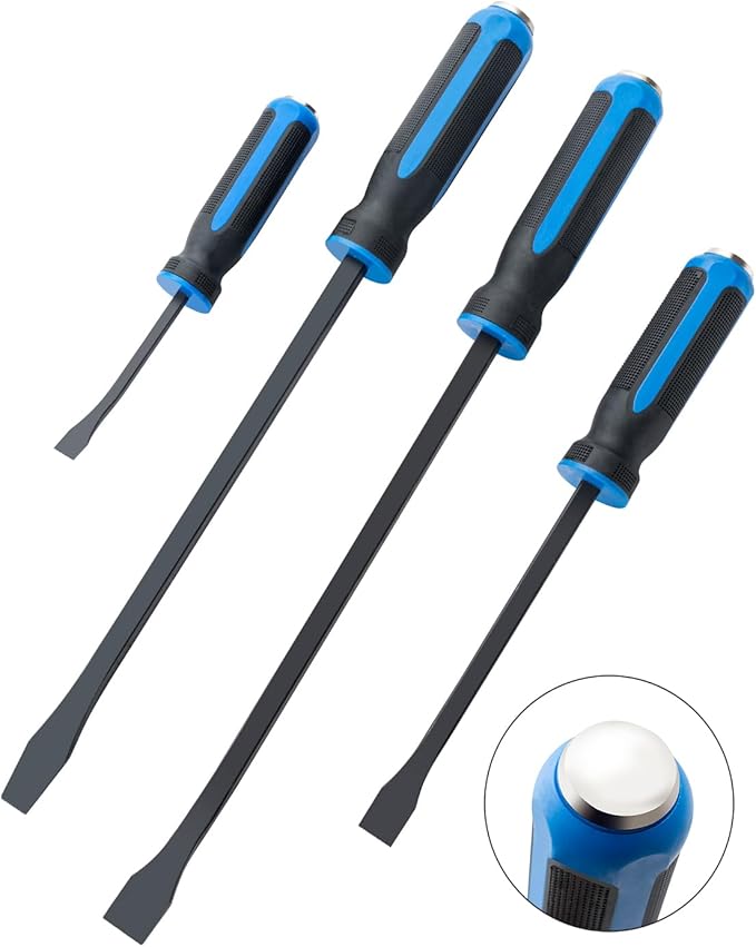 ROTATION 4-Piece Heavy Duty Pry Bar Set with Thicker Hammer Strike Cap and Angled Tip ??Ideal for Automotive Repair, Demolition, Nail Pulling