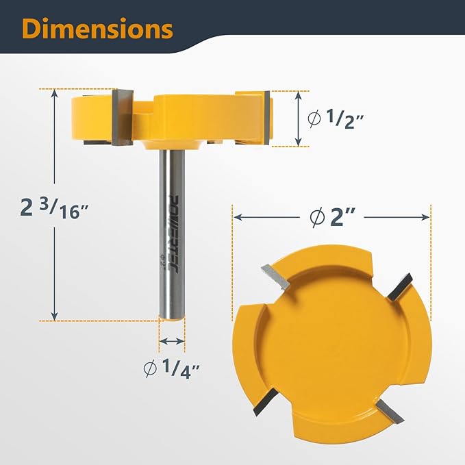 POWERTEC Slab Flattening Router Bit, CNC and Surfacing Router Bit 1/4 Shank, 2" Diameter, 1/2" Cutting Depth, Router Planer Bit - Perfect for Spoilboard Surfacing, Wood Milling Planing - 2PK, 73056-P2