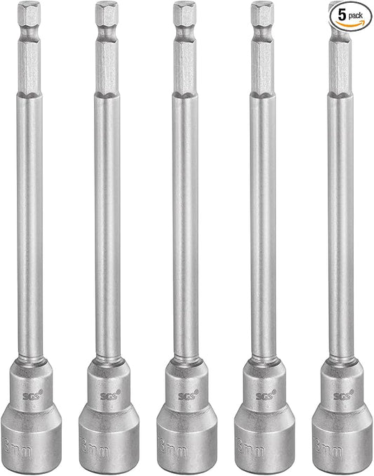 HARFINGTON 5pcs Nut Driver Drill Bit 13mm Metric Socket 1/4" Hex Shank 5.91" (150mm) Long Magnetic 6-Point Sockets Quick Change CR-V Steel Bolt Setters for Power Drill Drivers