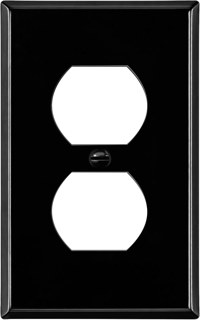 ENERLITES Duplex Receptacle Metal Wall Plate, Outlet Cover, Corrosion Resistant, Standard Size 1-Gang 4.50" x 2.76", Powder Coated Stamped Steel, 7721-BG, Black Gloss