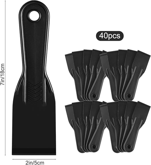 40 Pcs Plastic Putty Knife 2" Black Flexible Putty Knife Scraper Plastic Flexible Paint Scraper Tool for Spackling Repairing Walls Pasting Plaster Removing Wallpaper Applying Mud