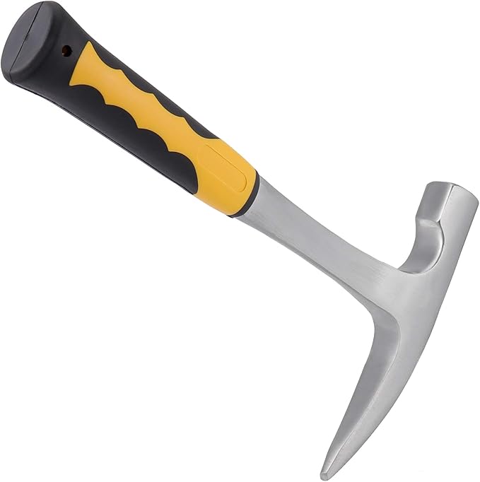 32 OZ 11.8 Inches Rock Pick Hammer with Skid Handle, All Steel Drop Forged Masonry Hammer, Geologist Hammer with Pointed Tip and Non-Slip Shock Absorbing Grip for Mining