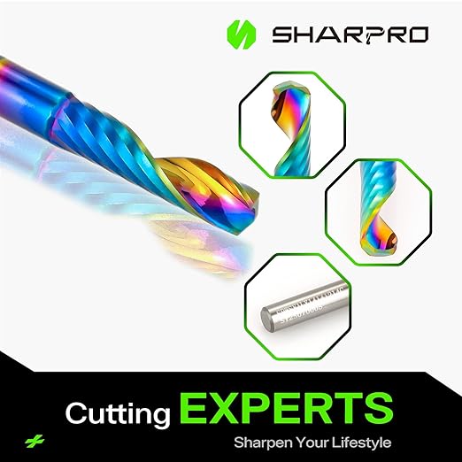 O Flute Upcut Spiral Router Bit 1/4 Inch Shank 1/4" Cutting Dia. 1" CL. 2-1/4"OVL. Carbide Single Flute CNC Router Bit, Ideal for Aluminum, Plastic, Acrylic, Wood, MDF and PVC