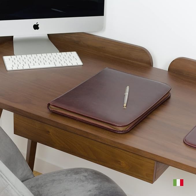 Premium Maruse Leather Portfolio Padfolio - Executive Folio for Men and Women with Zipper, Folio Document Organizer, Laptop Sleeve, iPad Case and Folder - Made in Italy, Honey