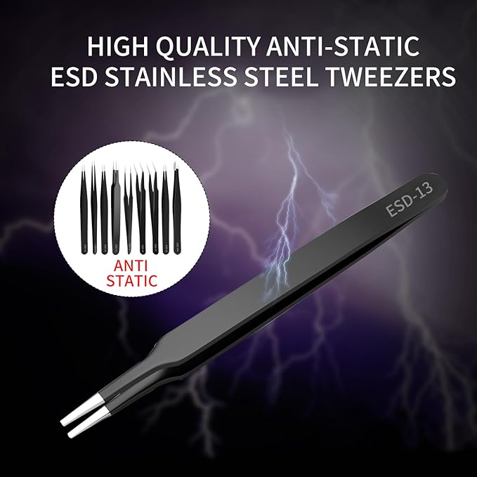 9pcs precision tweezers set, anti-static tweezers set, ESD stainless steel tweezers set, with storage bag