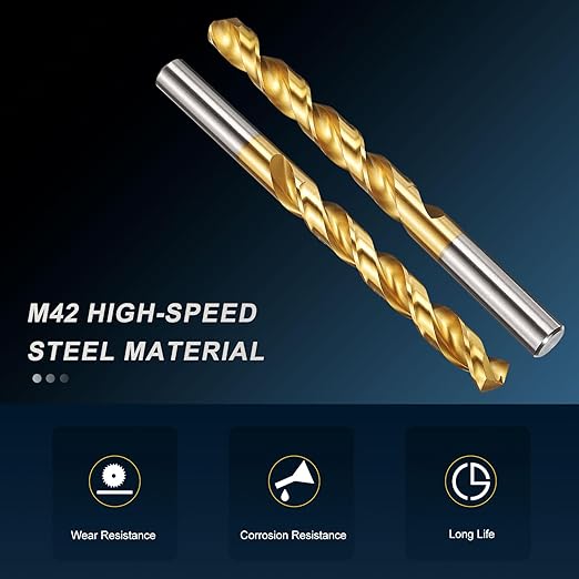 PATIKIL 12.2mm Drill Bit, M42 8% Cobalt High-Speed Steel Jobber Straight Shank 135° Titanium Nitride (TiN) Coated for Hard Metal Stainless Steel - 1 Pack