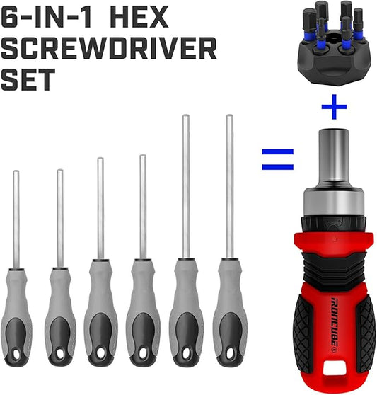 Magnetic Hex Screwdriver Set: 6 in 1 Multi Bit Drive Set with Interchangeable Ratchet Handle - Portable Repair Tool Kit for DIY Bicycle Furniture - Stocking Stuffers with Gift Box