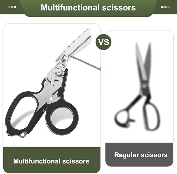 6-in-1 Multi-function Trauma Shears With Holster, Trauma Shears for Nurses Foldable, Heavy Duty Stainless Steel Scissors all Purpose, Outdoor Camping Rescue Scissors（Black）