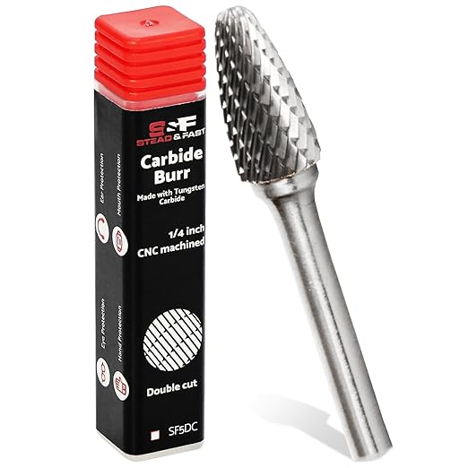 S&F STEAD & FAST Carbide Burr with 쩌??Shank 쩍??Cutter Dia 1??Length, Professional Grade Tungsten File, Die Grinder Bit for Electric or Air Die Grinder, Tree Round Nose, Grinding Burr bit for Metals