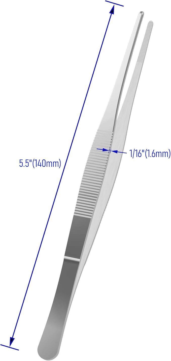 5.5 Inch Stainless Steel Tweezers, with Straight Round Blunt Serrated Tip, 1/16 Inch Thickness Stainless Steel, Multipurpose Daily Garden Home Lab Craft Repairing Tool