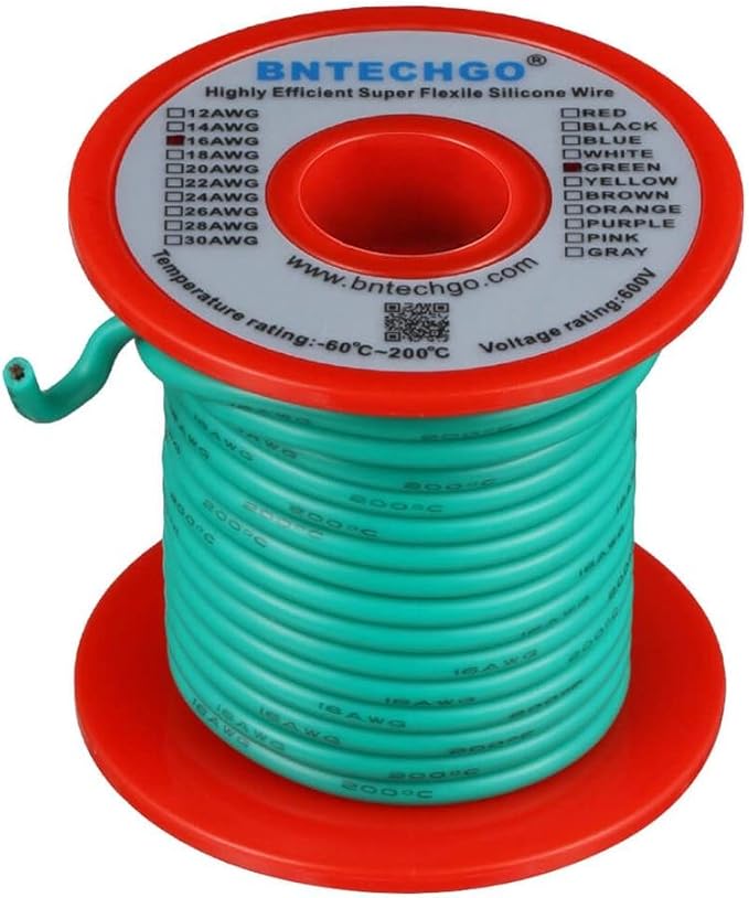 BNTECHGO 16 Gauge Silicone Wire Spool 50 ft Green Flexible 16 AWG Stranded Tinned Copper Wire