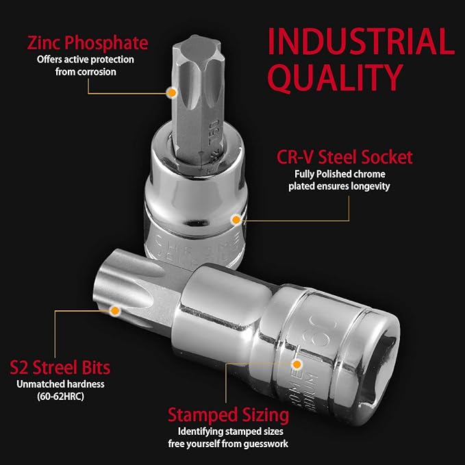 Stark 13-Pieces Standard Torx Bit Socket Set | TP8 ??TP60 | 6-Point Star | Cr-V and S2 Steel | High Impact Storage Case