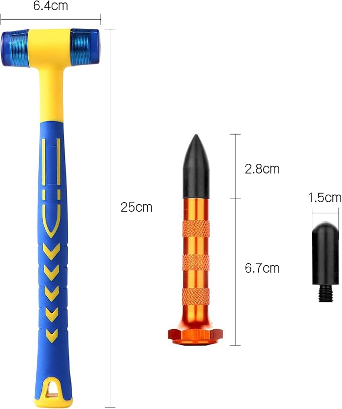 LadyRosian Paintless Dent Repair Tools Car Dent Removal Rods Kit Big Curved Rod Crowbar with Repair Hammer Tap Down Tool for Auto Body Hail Damage Repair