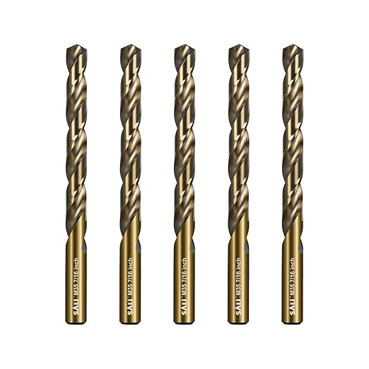 SALI Cobalt Drill Bit Set, 5Pcs 7/16" M35 High Speed Steel Jobber Length Drill Bit Kit for Hardened Metal, Stainless Steel, Cast Iron, Wood and Plastic, with Index Storage Case