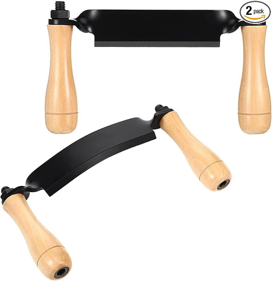 WILLBOND 2 Pcs 10 Inch Draw Shave Knife Set Draw Shave Knife Straight and Curved Woodworking Debarking Hand Tool Wood Razor Shaving Wood Barking Tool for Men(Straight, Curved)