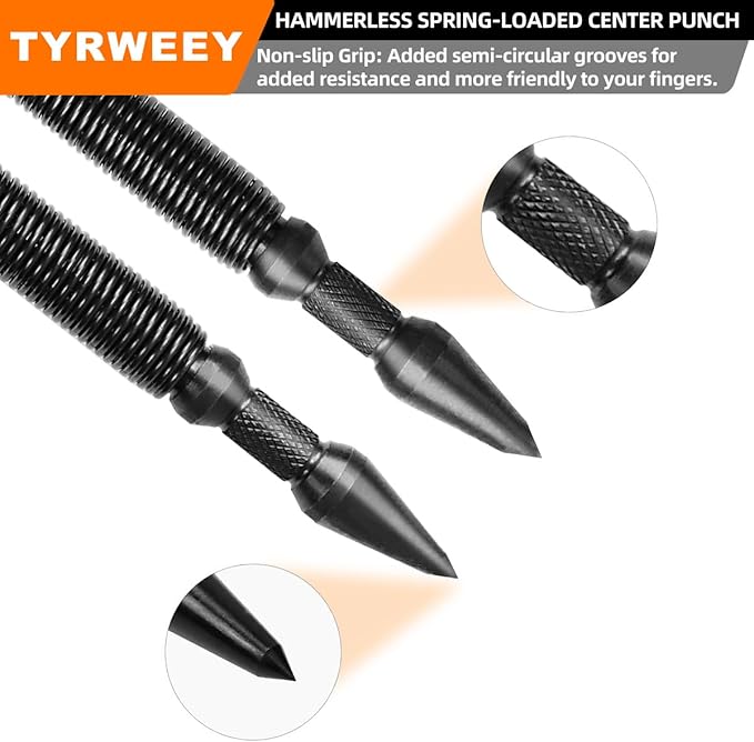 1-Piece Nail Setter Dual Head Center Punch, Spring Loaded Center Hole Punch, Hand Tool for Metal or Wood, Nail Tool Features 1/8-in, 3/16-in
