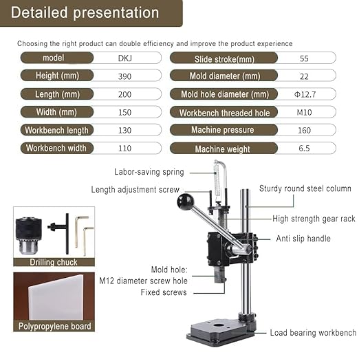 Leather Hole Puncher Industrial Hole Puncher Arbor Press Leathercraft Punching Tools for DIY Leather Craft Punching Holes withPP Plate竊?.5-13mm Clamping Chuck竊똅ree Accessorie
