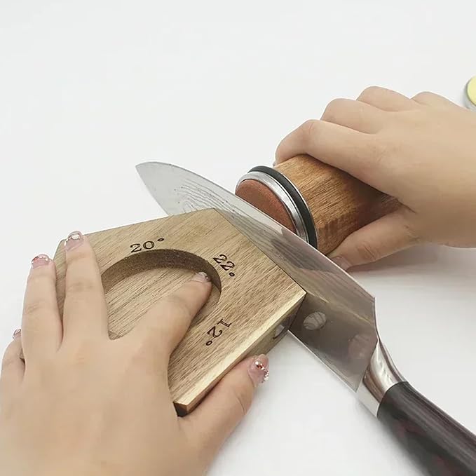 Acacia Rolling Knife Sharpener with 2 Diamond discs and Corundum disc, Rolling Knife Sharpener Kit with 5 Magnetic Angle Offer 12/15/18/20/22째
