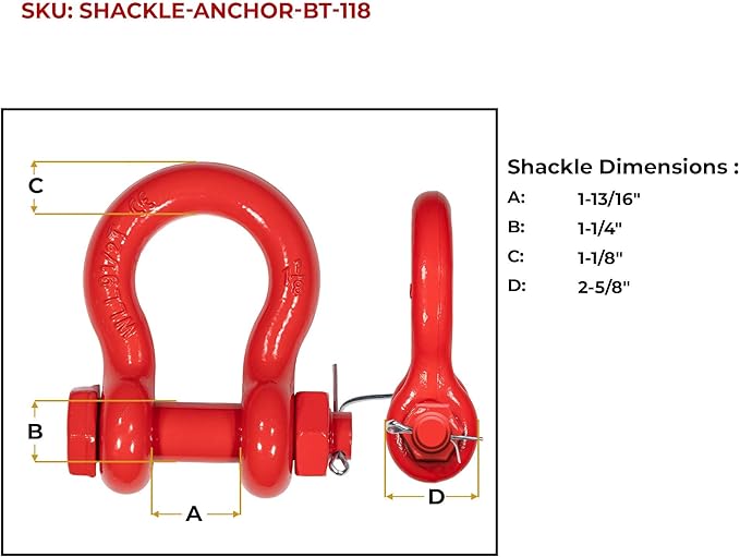 Mytee Products 10 Pack 1-1/8" Anchor Shackle Forged Carbon Steel w/Safety Screw Pin Load Limit 19,000 lbs, Double Rust Protection Heavy Duty D Ring Bolt Type Shackle for Towing, Rigging