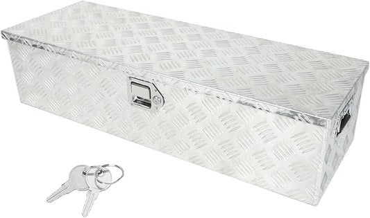 confote 39 Inch Heavy Duty Aluminum Stripes Plated Tool Box Pick Up Truck Bed RV Trailer Toolbox Waterproof Square Storage Organizer with Side Handle, Lock and Keys -39"x 13"x 10"，Silver