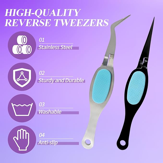3PCS Reverse Tweezers Craft Tweezers with Soft Grip Crossing Lock for Crafting Precision Tools for Stickers, Jewelry Repair, and DIY Projects (Straight & Curved Tips)
