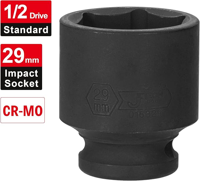 JETECH 1/2 Inch Drive 29mm Standard Impact Socket, Chrome Molybdenum Alloy Steel, 6-Point Design, Metric