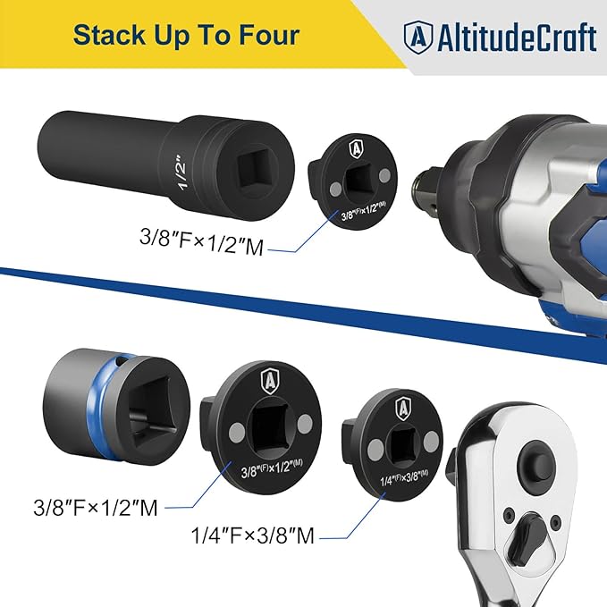 2025 Low Profile Impact Socket Adapter Set, Drive Ratchet Adapter Set, Designed for Tight Spaces, 3/8" to 1/2", 1/4" to 3/8", 3/4" to 1", 1/2" to 3/4", 4PC