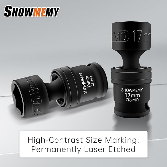 Drive Impact Universal Joint Socket Set, 6 Points, Shallow Swivel Socket Set, Cr-Mo Steel. Heavy Duty Storage Case (Metric 1/2", Metric 1/2")