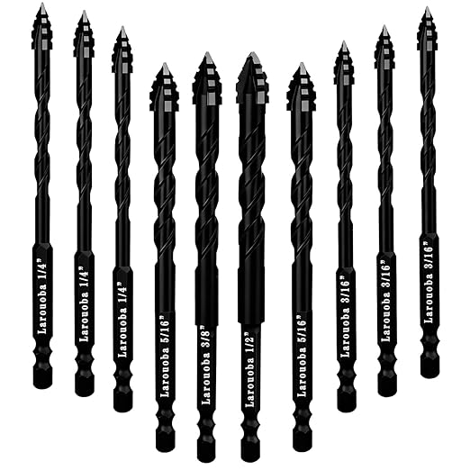 10pc Black Serrated Eccentric Masonry Drill Bit, Serrated Concrete Drill Bit Set for Ceramic Tile Brick Glass Plastic Marble and Wood (3/16??to 1/2??.