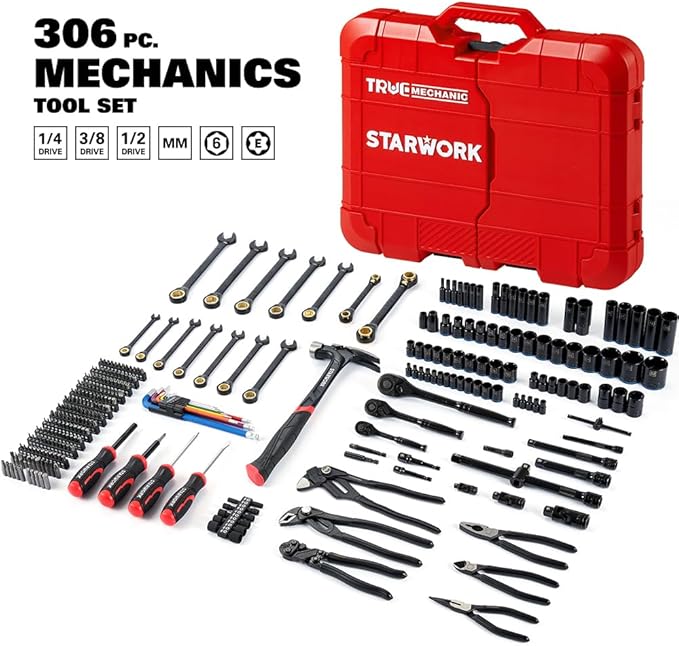 STARWORK TRUE MECHANIC 306-Piece Mechanics Tool Set and Socket Set, Comprehensive Tool Kit, Automotive Repair Tool Set, ?륯liers Wrench?? Professional