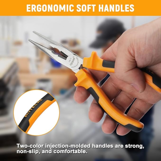 HOTECHE 3 Piece Plier Set - Professional Grade Carbon Steel Pliers for Electricians & Mechanics (6" Diagonal Cutter, 7" Combination, 6" Long Nose) with PVC Grips - Heavy Duty Rust-Resistant